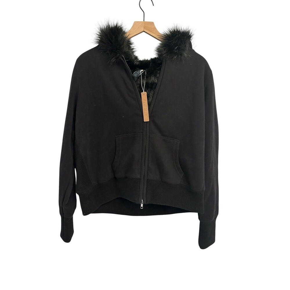 Skims womens cotton fleece fur lined zip up hoodie onyx 2X New with tags